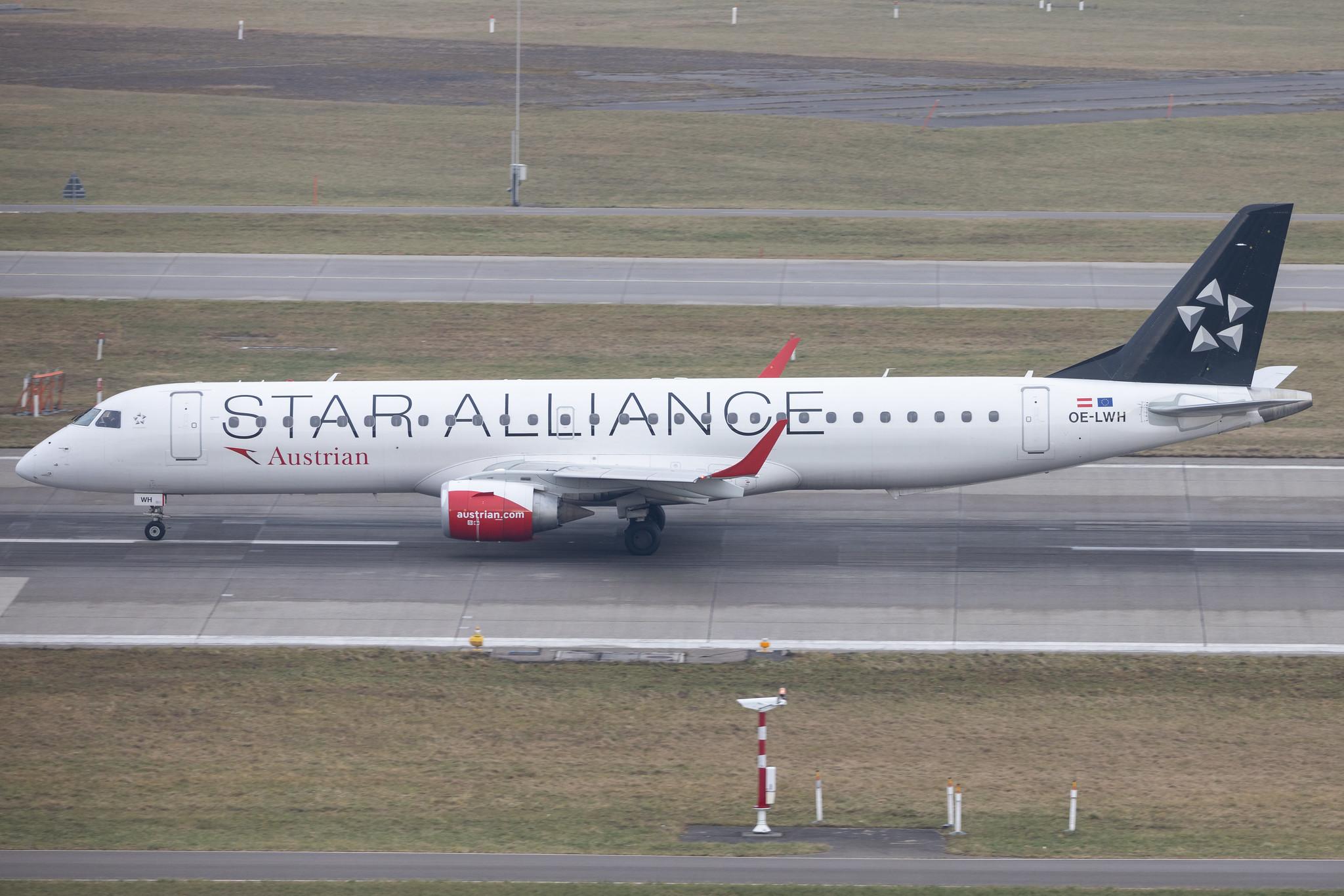 Flughafen Zürich: Austrian Airlines (OS / AUA) | Livery: Star Alliance Livery | Embraer E195LR E195 | OE-LWH | MSN 19000486