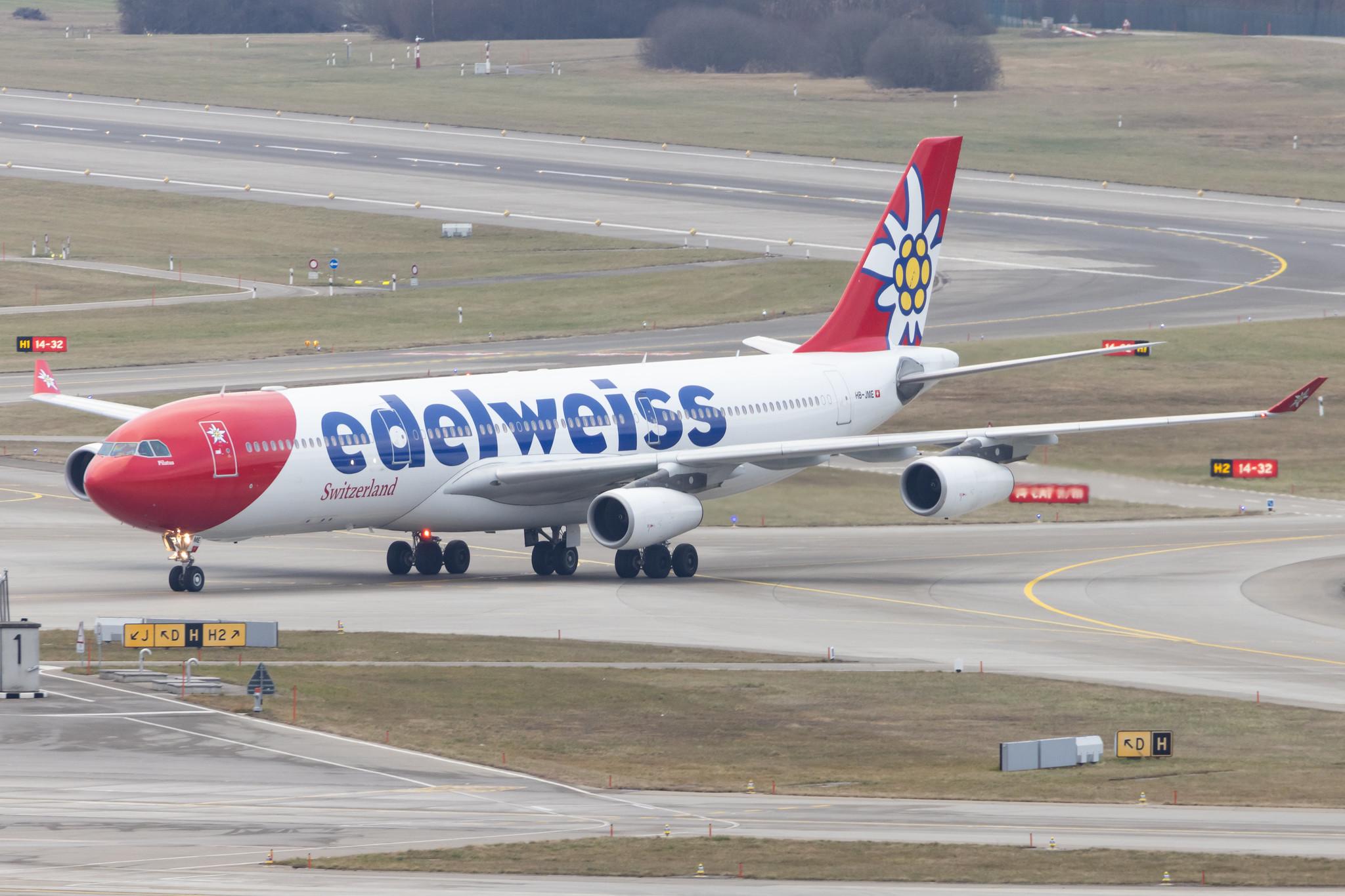 Flughafen Zürich: Edelweiss Air (WK / EDW) |  Airbus A340-313 A343 | HB-JME | MSN 0559