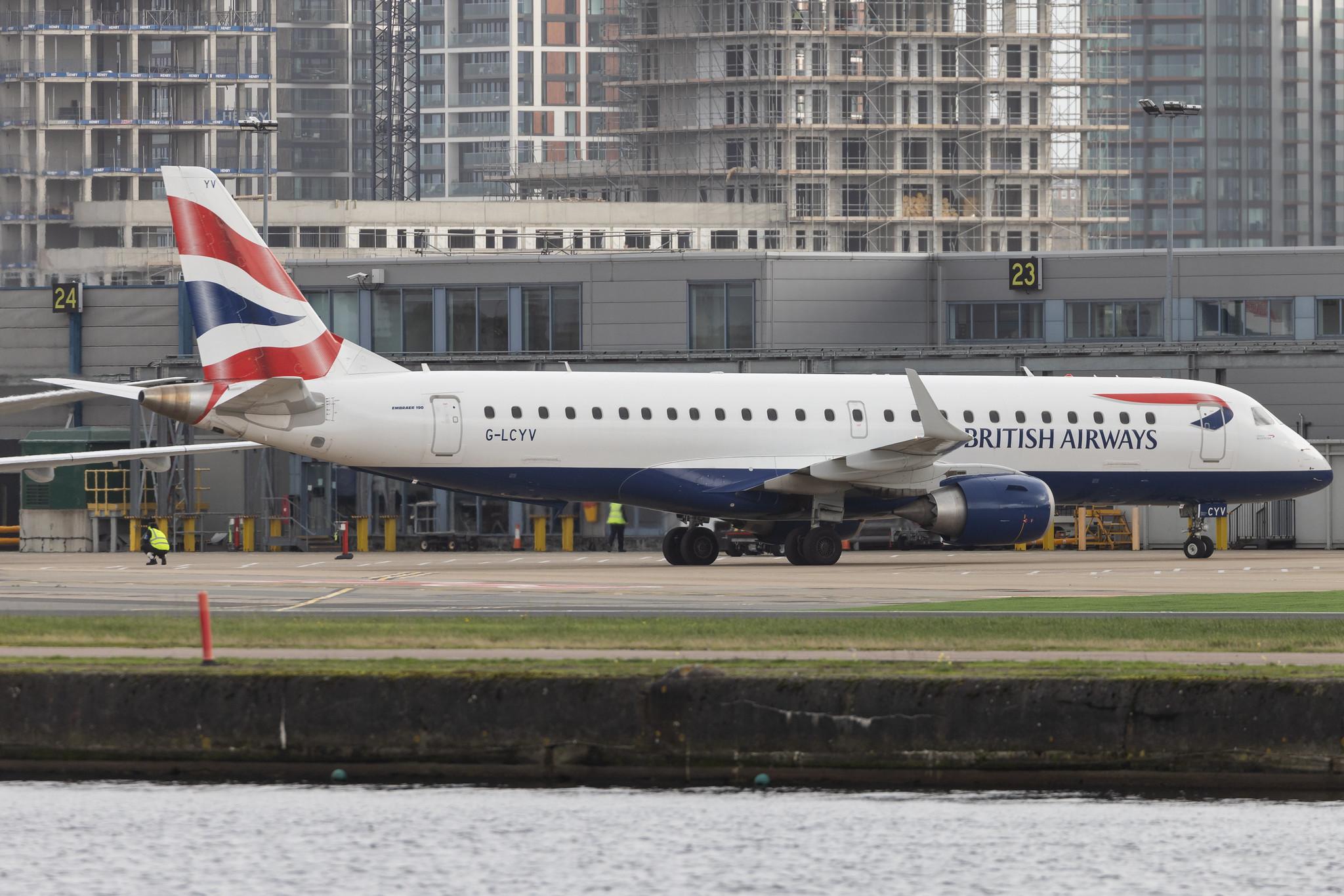 London City Airport: British Airways (BA / BAW) | Operator: BA CityFlyer | Embraer E190SR E190 | G-LCYV | MSN 19000255