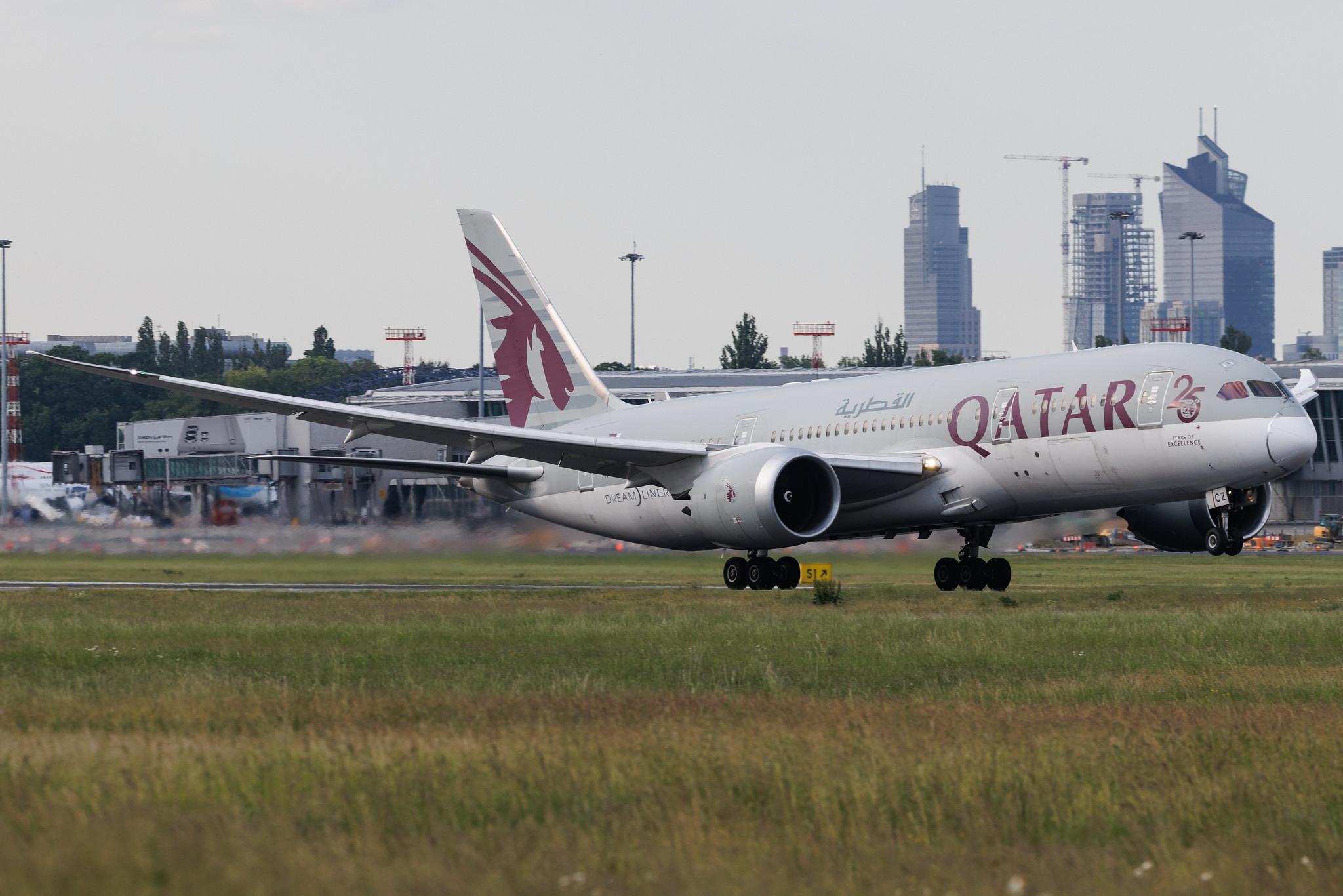 Warsaw Chopin Airport: Qatar Airways (QR / QTR) | Livery: 25 Years of Excellence Sticker | Boeing 787-8 Dreamliner B788 | A7-BCZ | MSN 38344