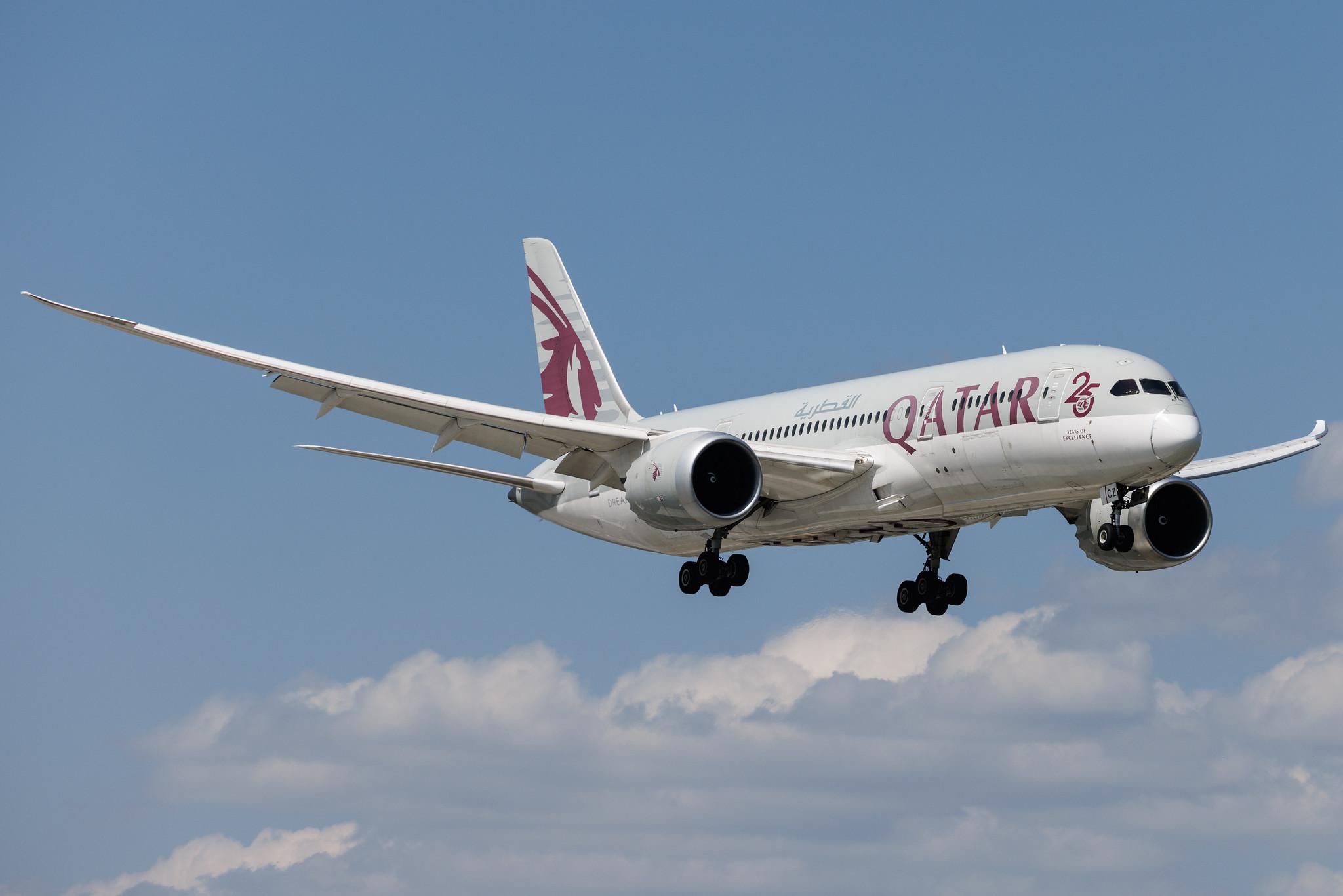 Warsaw Chopin Airport: Qatar Airways (QR / QTR) | Livery: 25 Years of Excellence Sticker | Boeing 787-8 Dreamliner B788 | A7-BCZ | MSN 38344