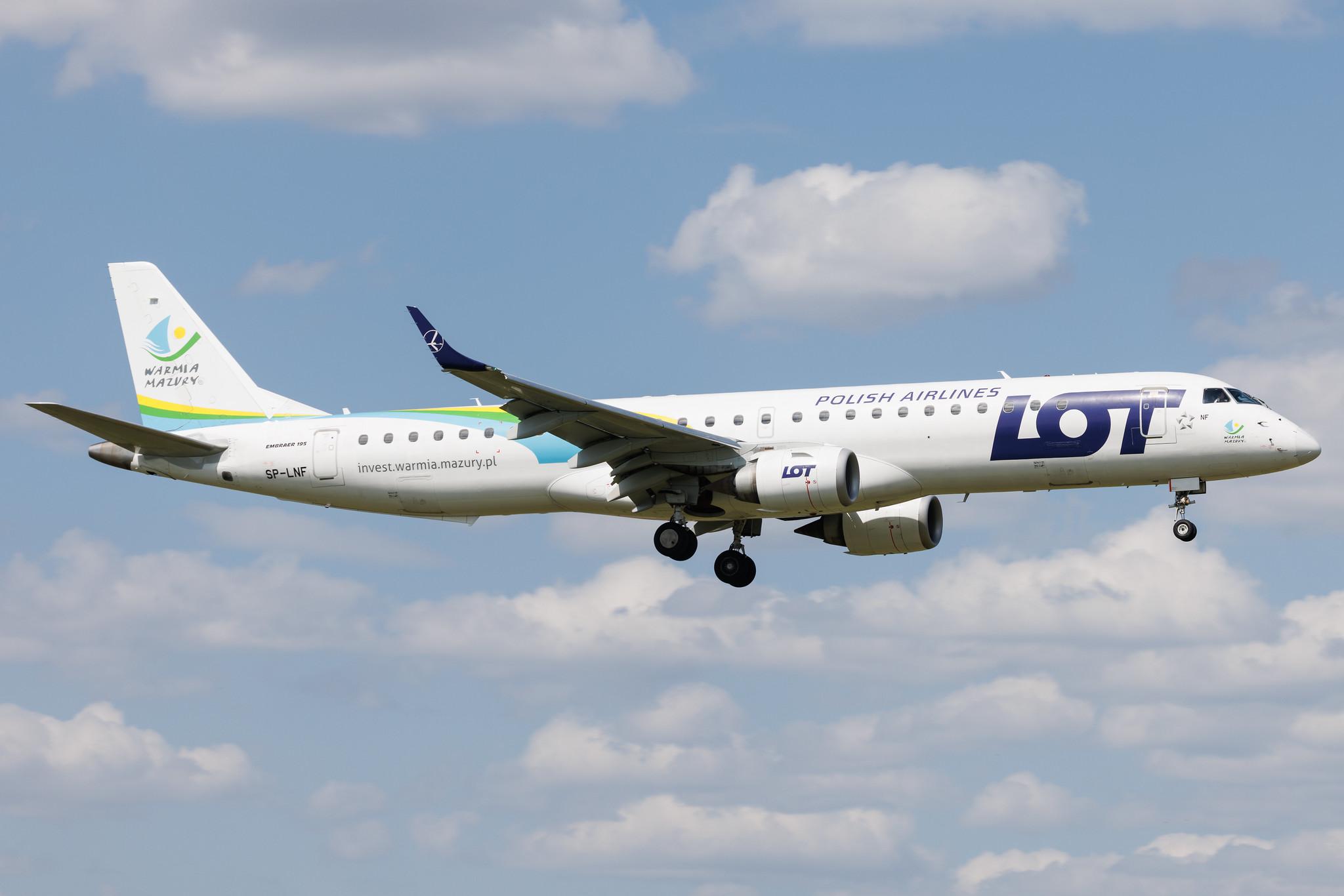 Warsaw Chopin Airport: LOT (LO / LOT) | Livery: Warmia Mazury Livery | Embraer E195LR E195 | SP-LNF | MSN 19000596