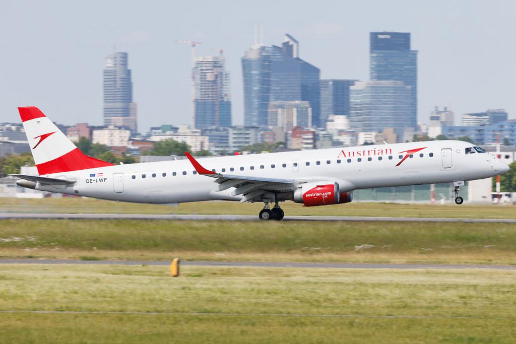Warsaw Chopin Airport: Austrian Airlines (OS / AUA) | Embraer E195LR E195 | OE-LWF | MSN 19000447