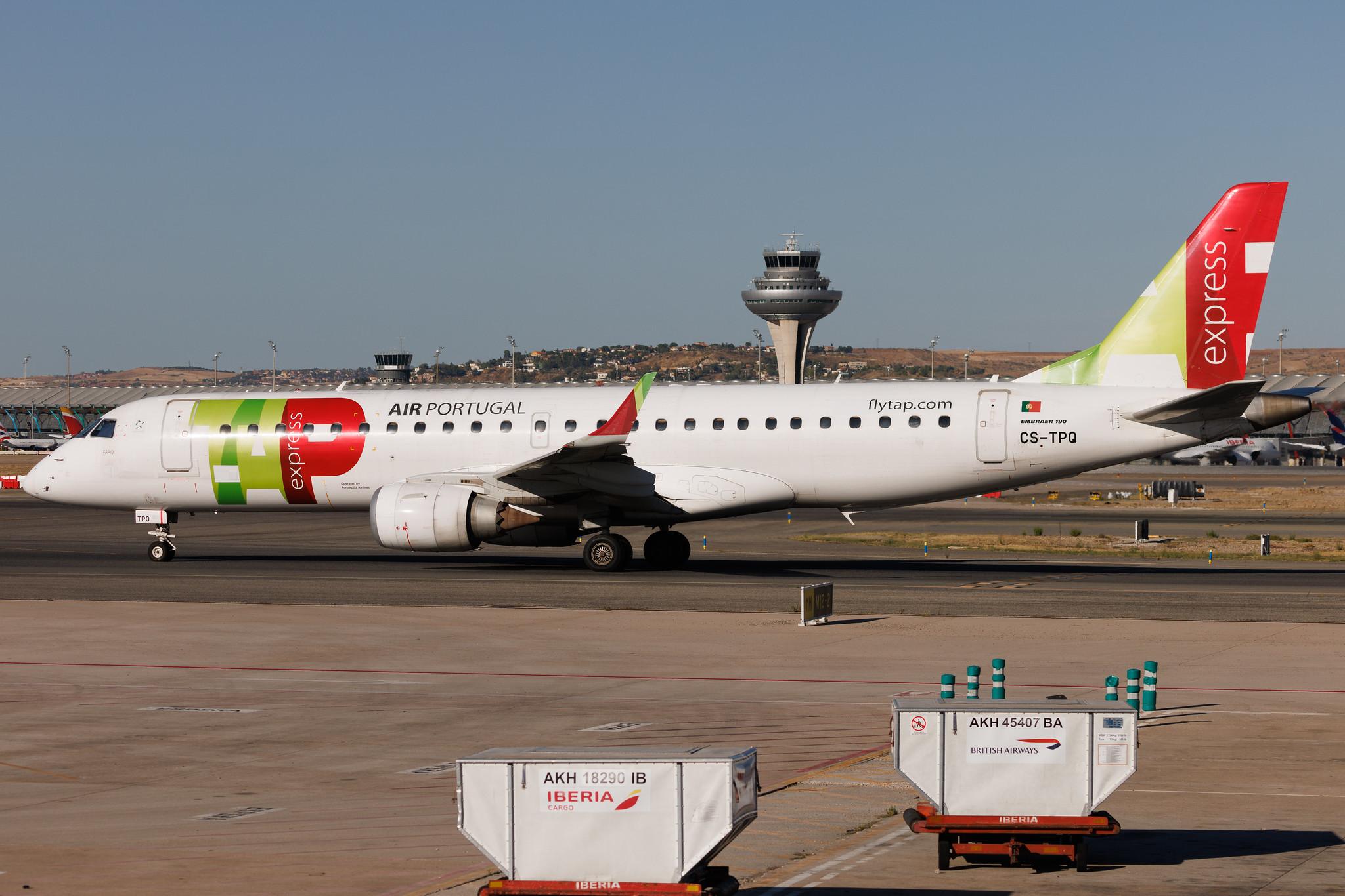 Madrid Barajas Airport: TAP Express (TP / TAP) | Operator: Portugalia Airlines | Embraer E190LR E190 | CS-TPQ | MSN 19000450
