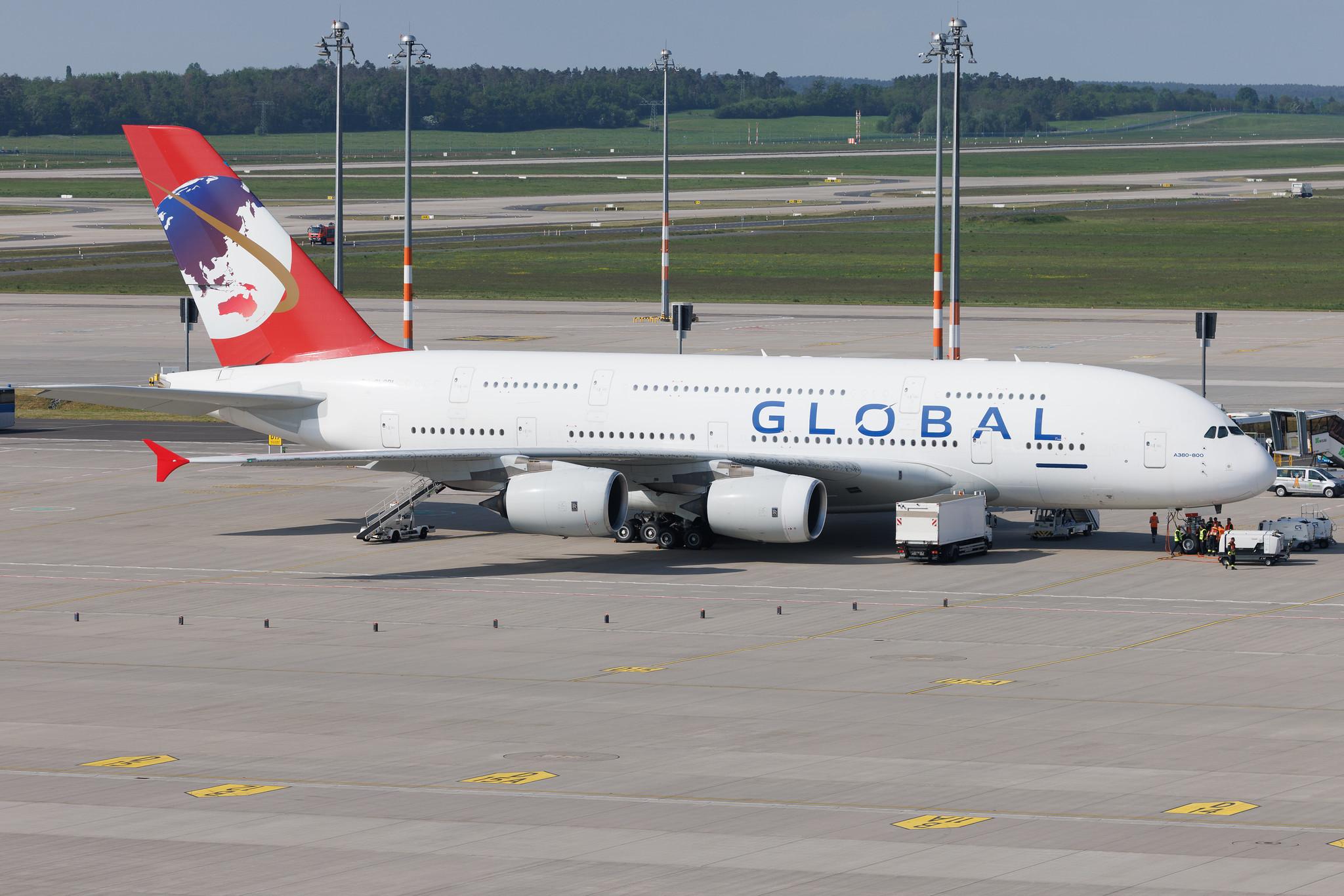 Flughafen Berlin Brandenburg: Global Airlines  | Operator: Hi Fly Malta | Airbus A380-841 A388 | 9H-GLOBL | MSN 120