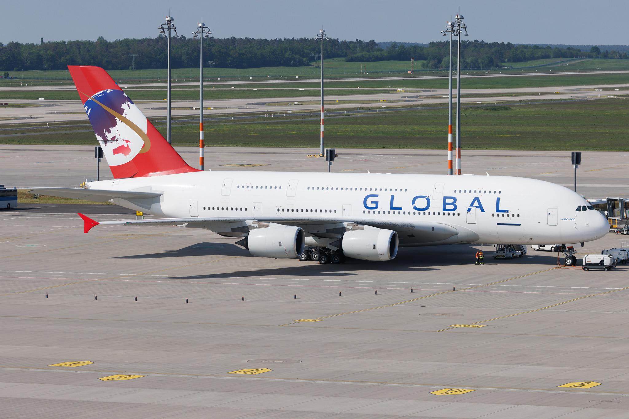 Flughafen Berlin Brandenburg: Global Airlines  | Operator: Hi Fly Malta | Airbus A380-841 A388 | 9H-GLOBL | MSN 120