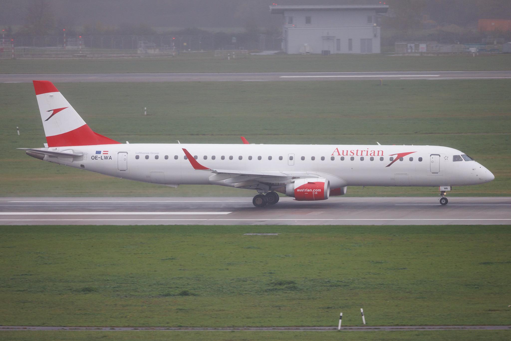 Düsseldorf Airport: Austrian Airlines (OS / AUA) | Embraer E195LR E195 | OE-LWA | MSN 19000314