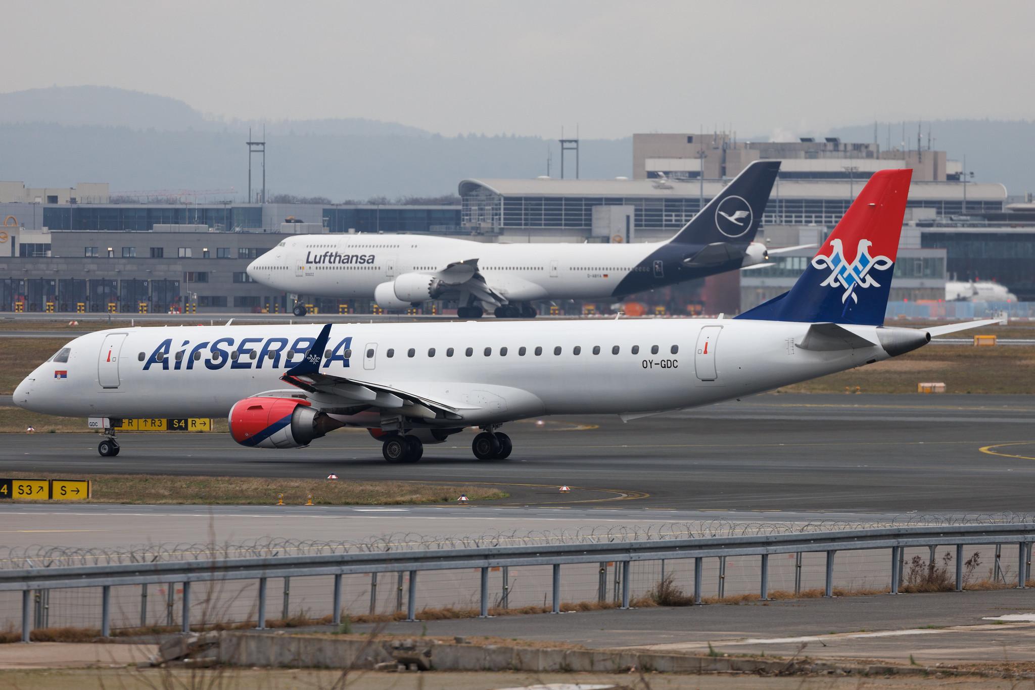 Frankfurt Airport: Air Serbia (JU / ASL) | Embraer E195LR E195 | OY-GDC | MSN 19000204