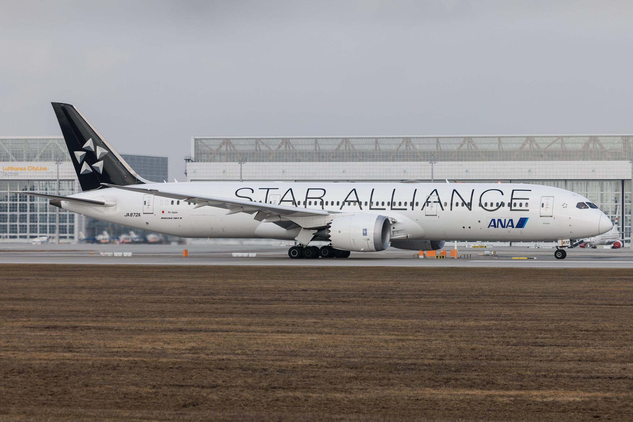 Munich Airport: All Nippon Airways (NH / ANA) |  Livery: Star Alliance Livery | Operator: Air Japan |  Boeing 787-9 Dreamliner B789 | JA872A | MSN 34504