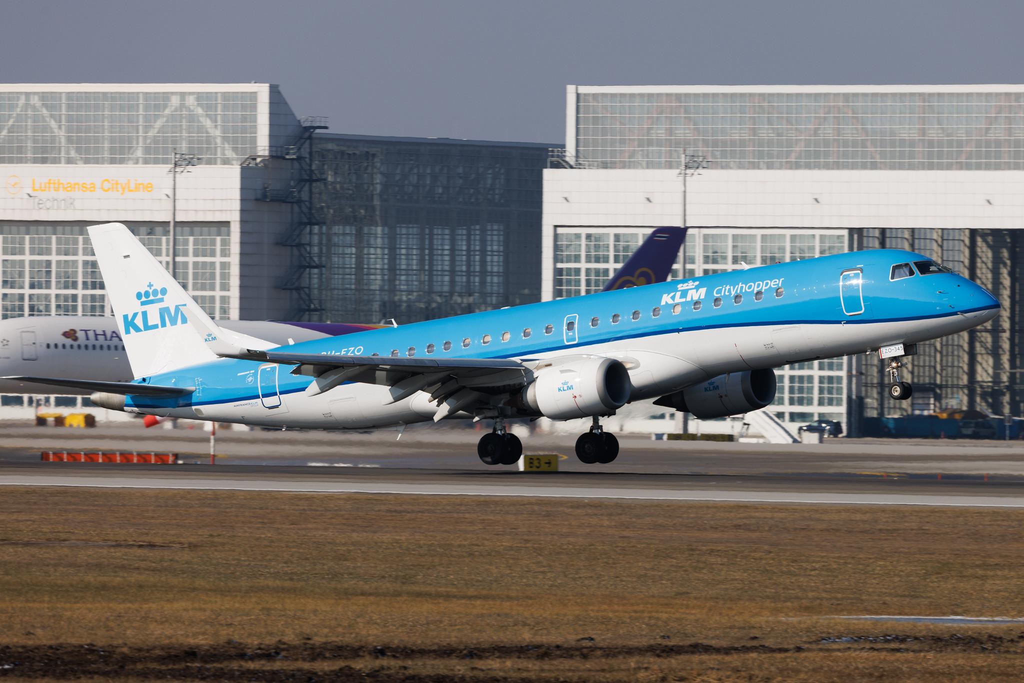 Munich Airport: KLM (KL / KLM) | Operator: KLM Cityhopper | Embraer E190STD E190 | PH-EZO | MSN 19000345