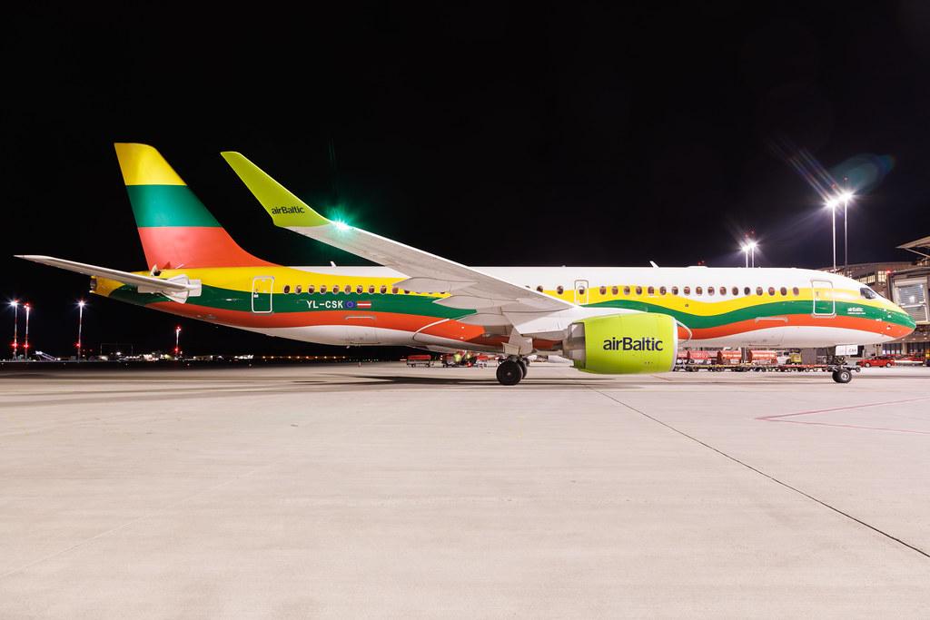 Hamburg Airport: Air Baltic (BT / BTI) | Livery: Lithuanian Flag Livery | Airbus A220-300 BCS3 | YL-CSK | MSN 55039