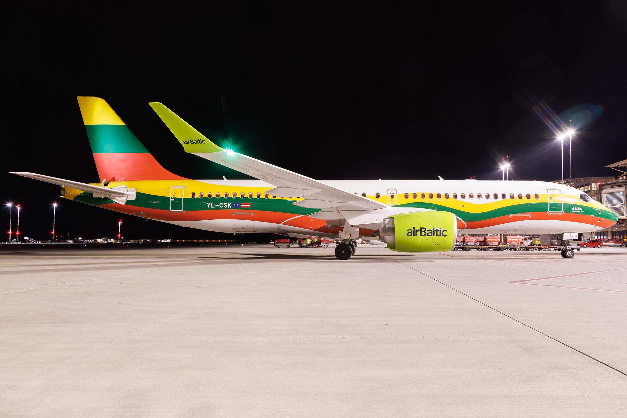 Hamburg Airport: Air Baltic (BT / BTI) | Livery: Lithuanian Flag Livery | Airbus A220-300 BCS3 | YL-CSK | MSN 55039