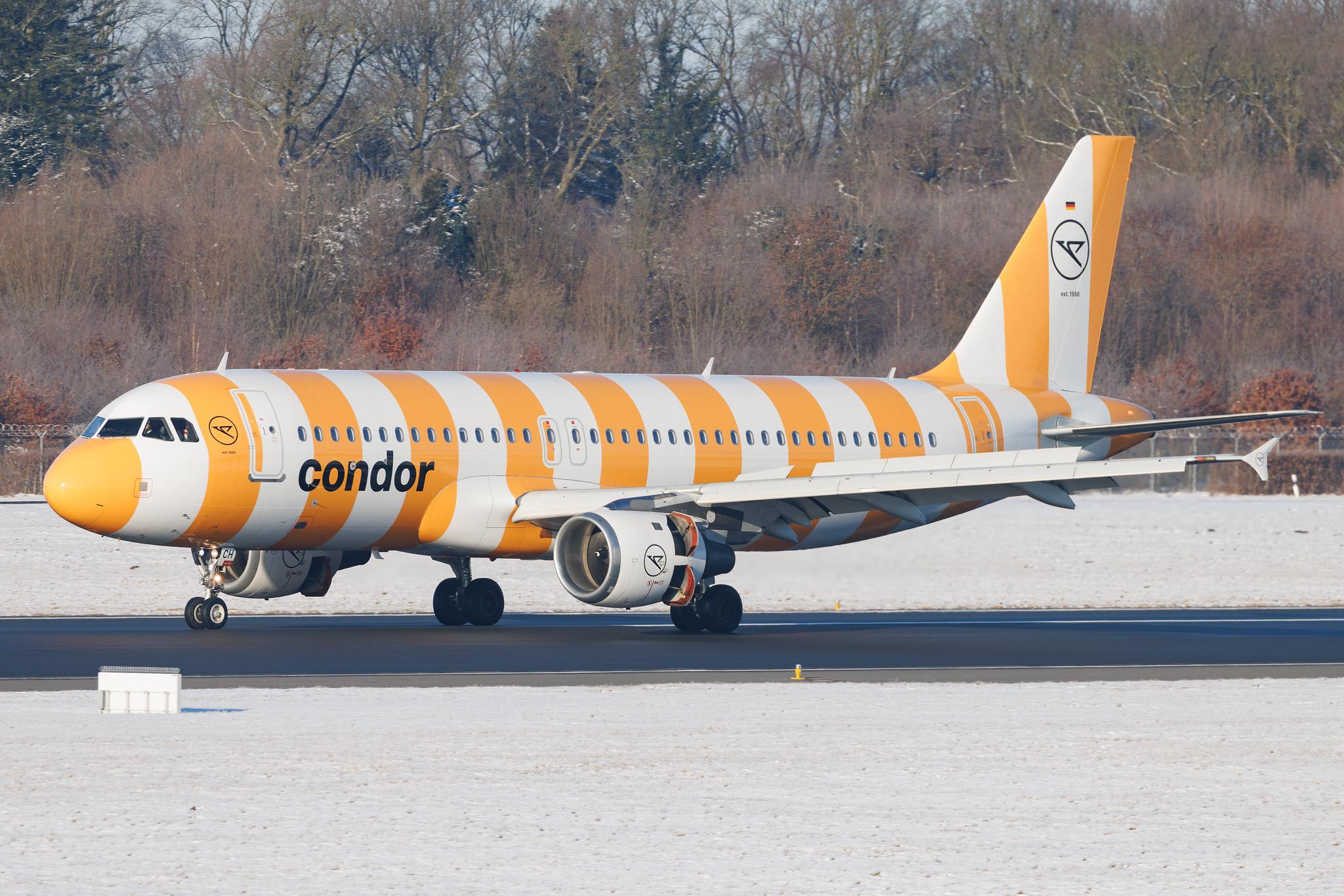 Hamburg Airport: Condor (DE / CFG) | Livery: Yellow Sunshine Livery | Airbus A320-212 A320 | D-ATCH | MSN 1437