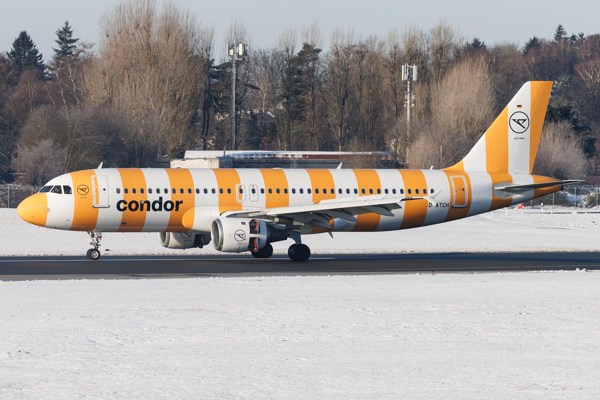 Hamburg Airport: Condor (DE / CFG) | Livery: Yellow Sunshine Livery | Airbus A320-212 A320 | D-ATCH | MSN 1437