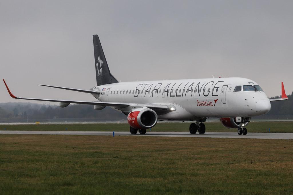 Hamburg Airport: Austrian Airlines (OS / AUA) | Livery: Star Alliance Livery | Embraer E195LR E195 | OE-LWH | MSN 19000486