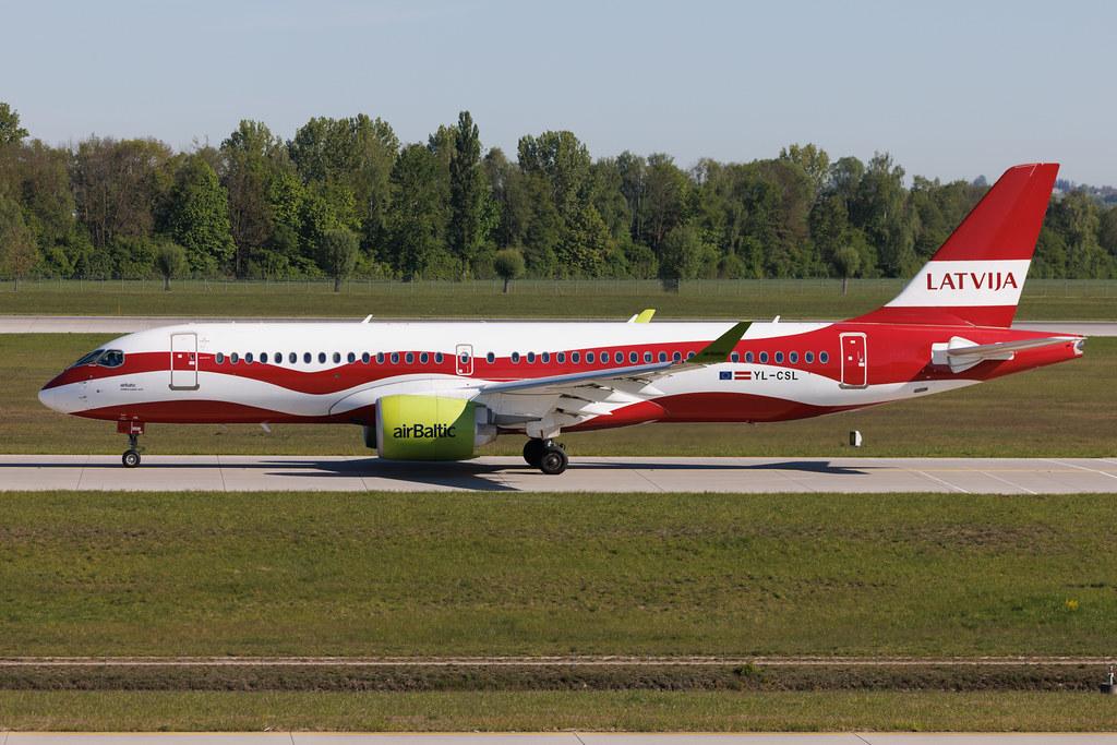 Munich Airport: Air Baltic (BT / BTI) | Livery: Latvia's 100th anniversary Livery | Airbus A220-300 BCS3 | YL-CSL | MSN 55041