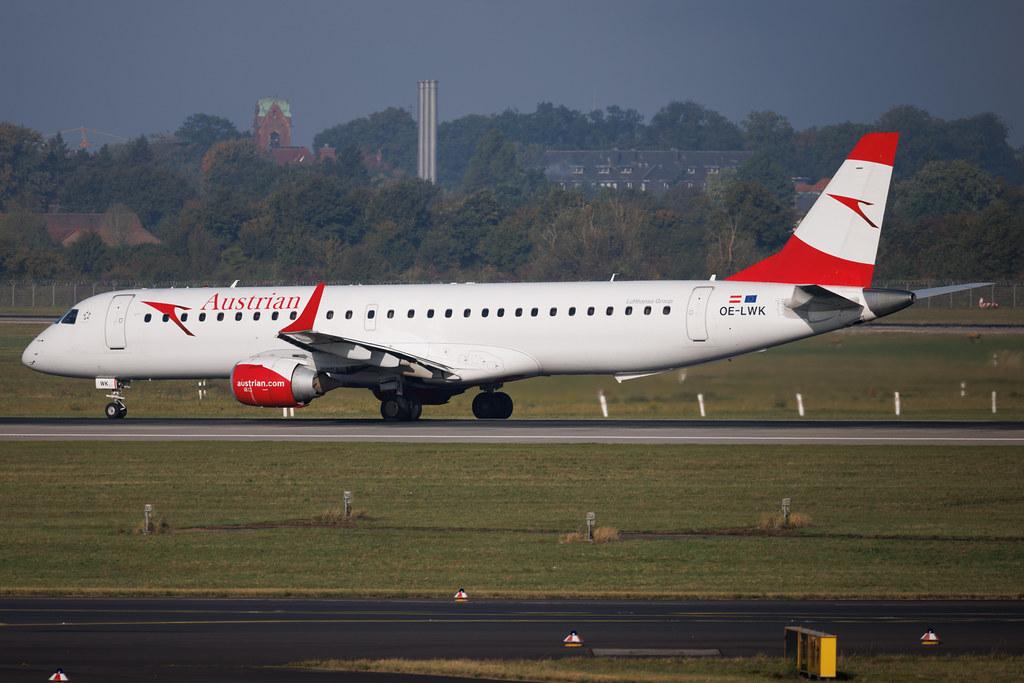 Düsseldorf Airport: Austrian Airlines (OS / AUA) | Embraer E195LR E195 | OE-LWK | MSN 19000523