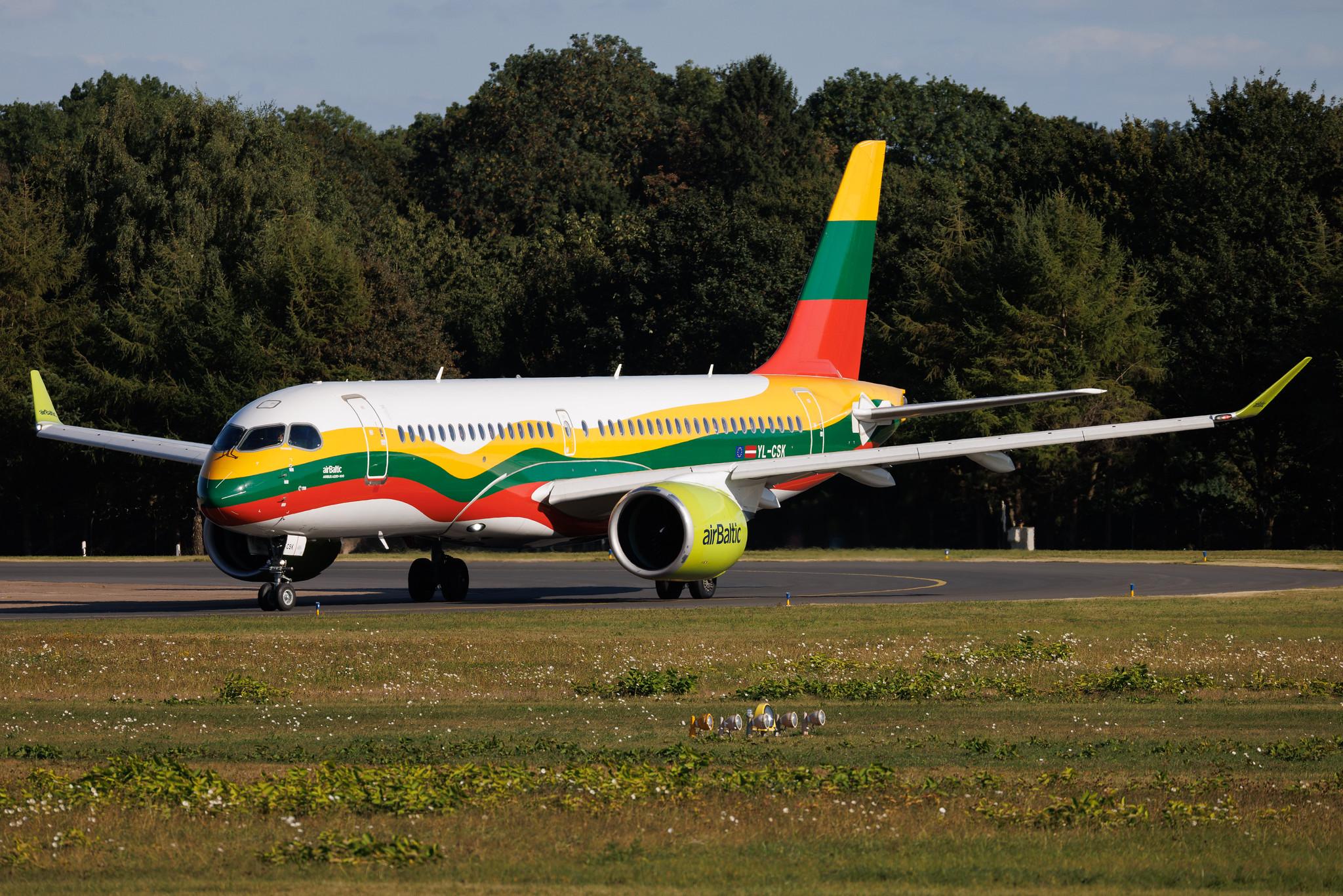 Hamburg Airport: Air Baltic (BT / BTI) | Livery: Lithuanian Flag Livery | Airbus A220-300 BCS3 | YL-CSK | MSN 55039