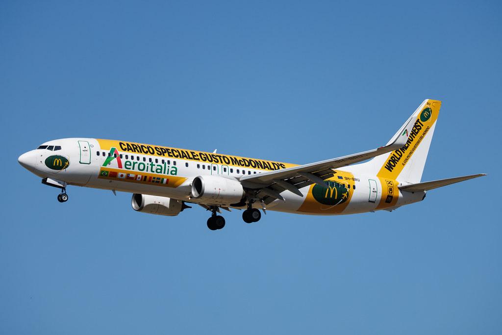 Rome Leonardo da Vinci Fiumicino Airport: Aeroitalia (XZ / AEZ) | Livery: McDonald's World Menu Heist Livery | Boeing 737-8JP B738 | 9H-BRU | MSN 39419