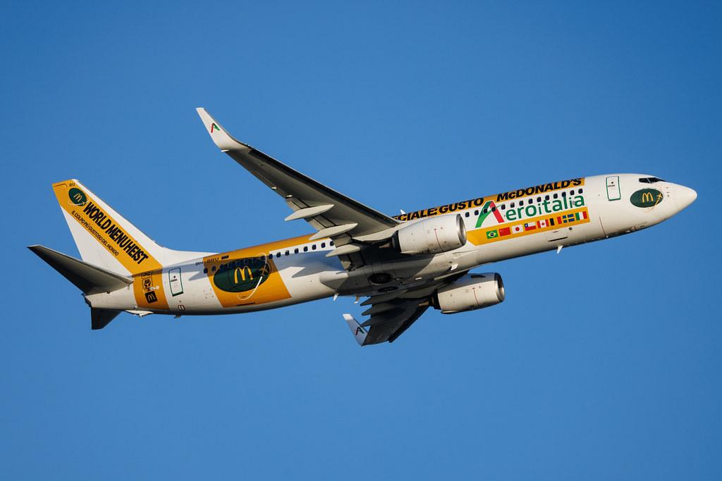 Rome Leonardo da Vinci Fiumicino Airport: Aeroitalia (XZ / AEZ) | Livery: McDonald's World Menu Heist Livery | Boeing 737-8JP B738 | 9H-BRU | MSN 39419