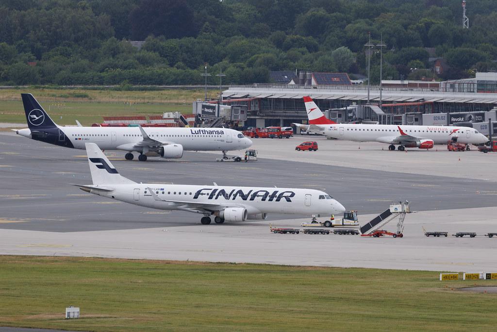 Hamburg Airport: Finnair (AY / FIN) | Operator: NORRA | Embraer E190LR E190 | OH-LKM | MSN 19000160